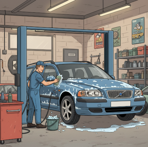 Gemalte Inspektion eines Volvo